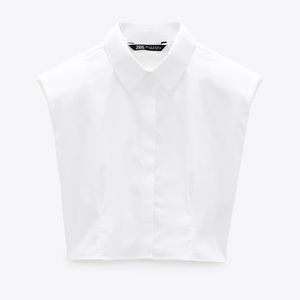 NWT - Zara White Shoulder Pad Poplin Shirt